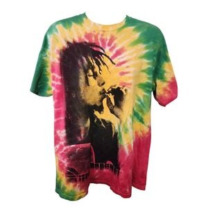 Bob Marley Tie Dye Smoking Guitar Zion Rootwear Mens XL Portrait T Shirt